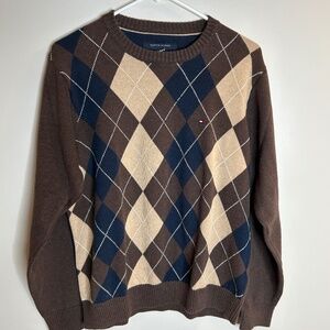 Men’s Tommy Hilfiger brown argyle sweater, medium